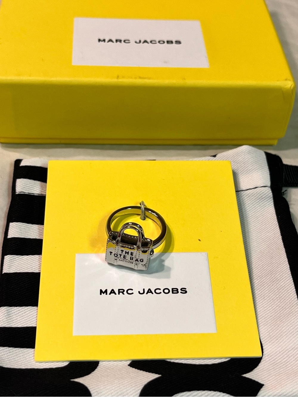 Marc Jacobs Silver Mini Tote Charm with Yellow Card Accent